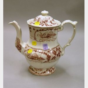 English Red and White Transfer Decorated Staffordshire Coffeepot