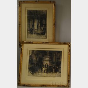 Four Framed Works: Axel H. Haig (Swedish, 1835-1921),The Portals of Reims Cathedral; Hedley Fitton (British, 1859-1929),Rosslyn Chape