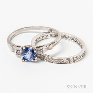 Platinum, Tanzanite, and Diamond Ring and a 14kt White Gold and Diamond Eternity Band