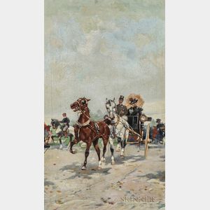 Gustav Prucha (Austrian, 1875-1952) Horse-drawn Carriage Charging Forward