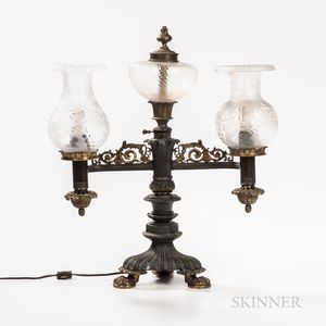Victorian Gilded and Patinated Bronze Two-light Fluid Lamp