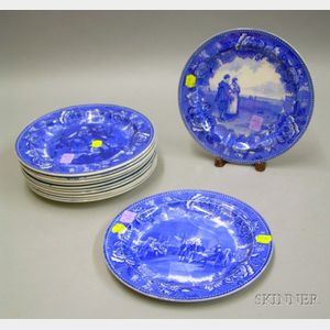 Set of Twelve Wedgwood Blue and White Transfer Historical Plates