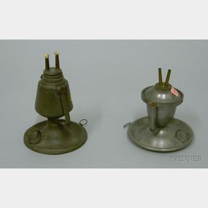 Two Trunnion Pewter Hand Lamps