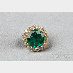 Antique 18kt Gold, Colombian Emerald, and Diamond Brooch