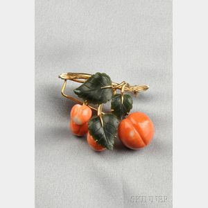 14kt Gold and Coral Brooch