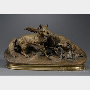 Pierre Jules Mene (French, 1810-1879) Bronze Figure of a Pair of Foxes, Groupe de Reynards