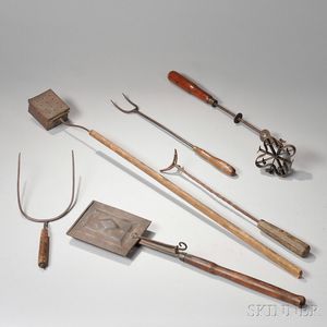 Group of Tin, Iron, and Wood Kitchen Implements