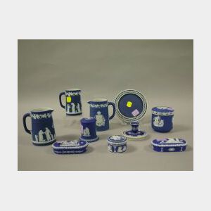 Ten Small Wedgwood Dark Blue Jasperware Items
