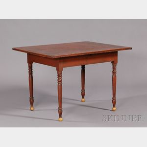Red-painted Pine and Maple Kitchen Table