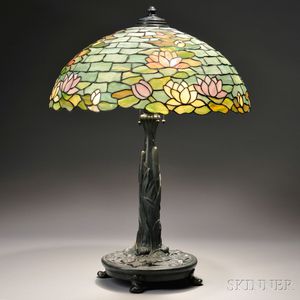 Mosaic Glass "Water Lily" Table Lamp Attributed to Wilkinson