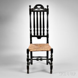Black-painted Carved and Turned Bannister-back Side Chair