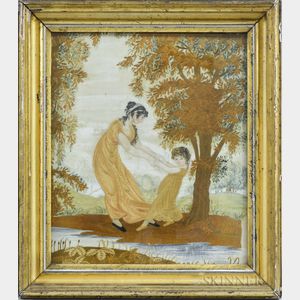 Framed Needlework Picture of a Mother and Daughter