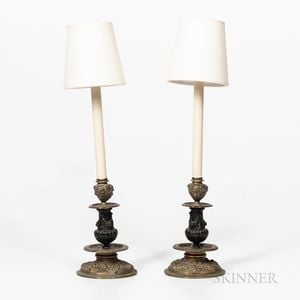 Pair of Bronze Candlestick Lamps