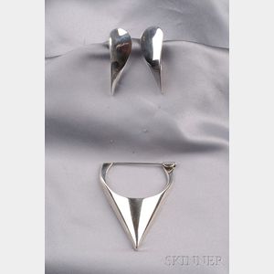 Sterling Silver Earrings and Brooch, Georg Jensen