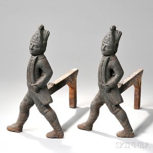 Pair of Cast Iron Hessian Soldier Andirons