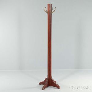 Arts and Crafts-style Convertible Wooden Coat Rack with Brass Hooks