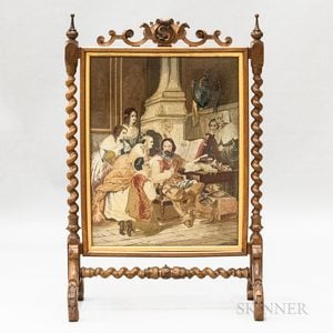 Rococo Revival Carved and Needlepoint-upholstered Walnut Firescreen