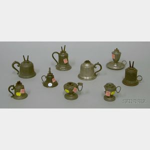 Nine Assorted Pewter Hand Lamps