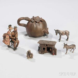 Four Continental Bronze Figures and an Inkwell