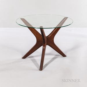 Pearsall-style Glass-top Table with Teak Tripod Base