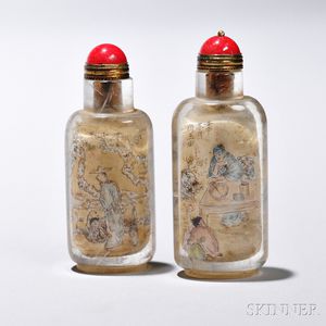 Two Interior-painted Rutilated Crystal Snuff Bottles