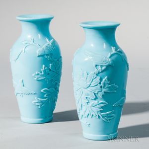 Pair of Robin's Egg Blue Peking Glass Vases