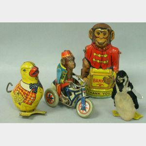 Four Lithographed Tin Toys