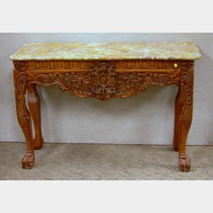 Asian Marble-top Carved Hardwood Console Table.