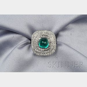 Art Deco, Platinum, Emerald, and Diamond Ring