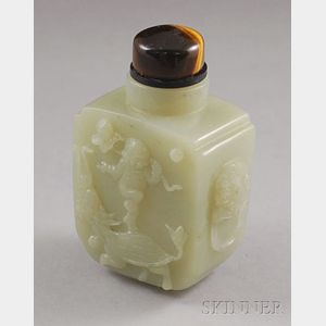 Carved Jade Footed Snuff Bottle