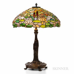 Wilkinson Waterlily Leaded Glass and Bronze Table Lamp