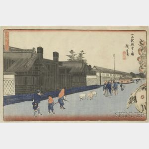 Hiroshige: A Village Street with Figures