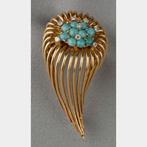 18kt Gold, Turquoise, and Diamond Brooch, Tiffany & Co.