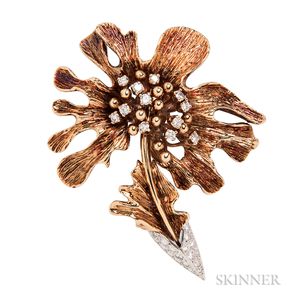 18kt Gold and Diamond Flower Brooch