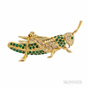 18kt Gold, Emerald, and Diamond Brooch