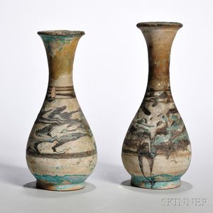 Pair of Archaic Stoneware Bottle Vases