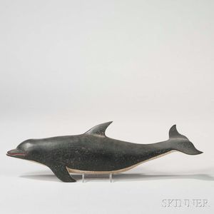 Carved and Painted Wooden Dolphin Plaque