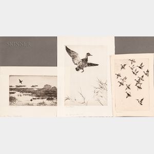 Frank Weston Benson (American, 1862-1951) Three Waterfowl Prints: Black Ducks Towering