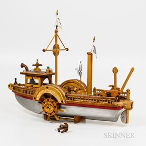 Oscar Hadwiger Inlaid Wood and Metal Model of Fulton's Steamship