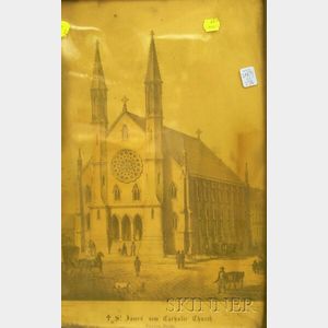 Framed 19th Century Lithograph St. James' new Catholic Church, Boston, Mass.