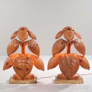Pair of Carved Wooden Lamps
