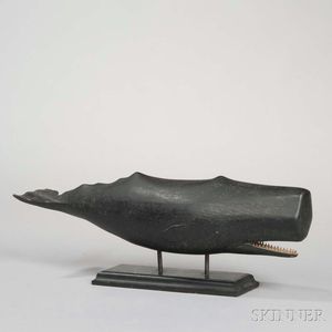 Carved and Painted Wooden Full-body Sperm Whale