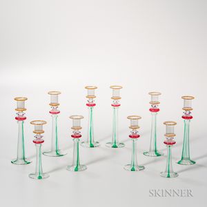 Ten Venetian Glass Candleholders