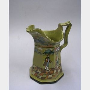 1908 Buffalo Pottery Deldare Ware "This amused me, with a cane superior air" Pitcher