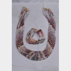 Multi-strand Colored Spinel Bead Necklace and Bracelet
