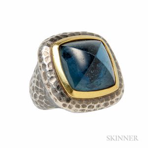 Sterling Silver, 18kt Gold, and Blue Topaz Ring, David Yurman