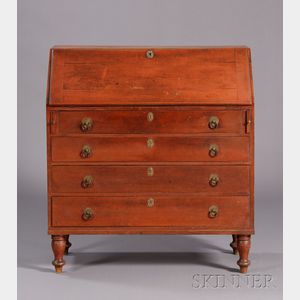 Salmon Red-painted Maple and Cherry Slant-lid Desk