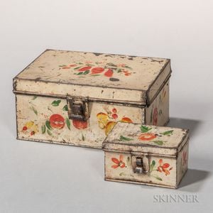 Two Small White-painted Tin Document Boxes