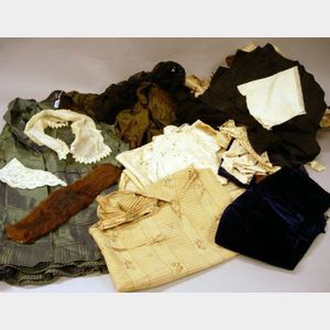 Group of Victorian Clothing Parts and Assorted Fabric Remnants