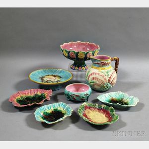 Eight Pieces of Majolica Pottery